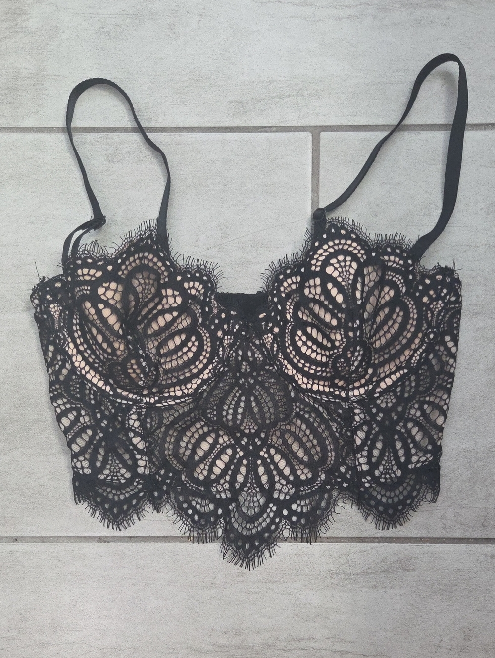 Dynamite Black Lace Longline Bralette with Nude Lining